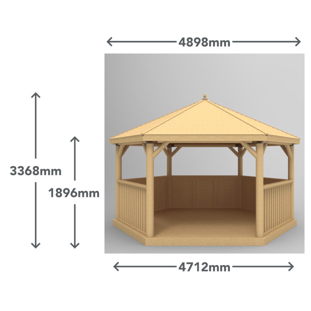 Forest Garden 4.7m Hexagonal Wooden Garden Gazebo with Cedar Roof Including Installation – Furnished with Table, Benches and Cushions  (Green) 5013053172612 2